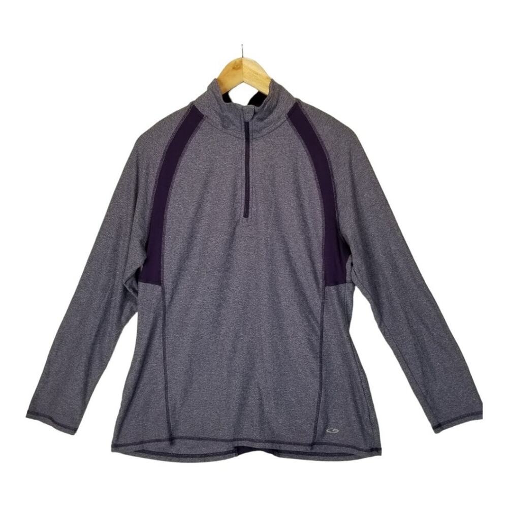 Champion Womens Top Large Quarter Zip Purple Collared Activewear